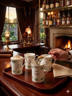 Windsor White Bone China Mugs with Green Shamrock and Gold Rim